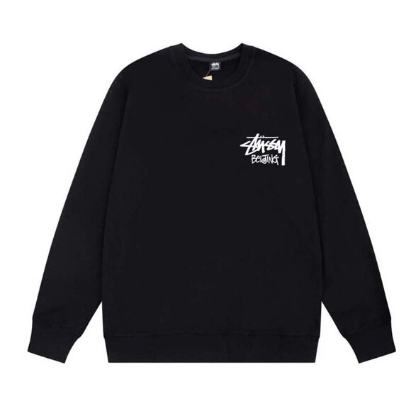 Men's Stussy Black Letter Print Crew Neck Sweatshirt - Picture 1 of 7